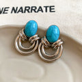 Oval Cabochon Knot Earrings in Turquoise Blue and Pearl White view 6