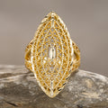 Gold Tone Marquise Filigree Statement Ring Polished Metal Jewelry view 5