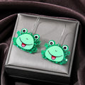 Silver Tone Glitter Cartoon Frog Acrylic Long Hook Earrings view 3