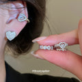 Silver Pavé Heart Ear Cuffs Fashion Jewelry Accessory view 1