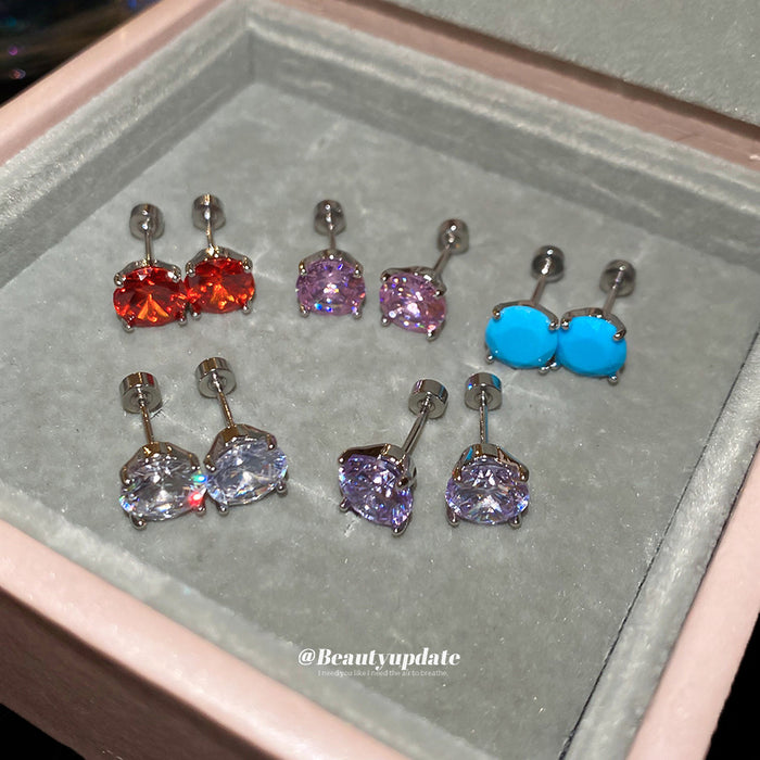 Square Crystal Stud Earrings in Red and Purple Color Options