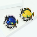 Yellow Enamel Tropical Fish Brooch Coral Pearls Green Accents view 3