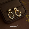 Gold Black Leopard Enamel Linked Teardrop Earrings view 3