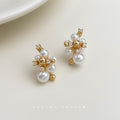 Gold Irregular Pearl Cluster Clear CZ Stud Earrings view 4
