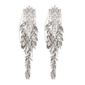 Silver Tone Crystal Wheat Leaf Fringe Statement Earrings view 5