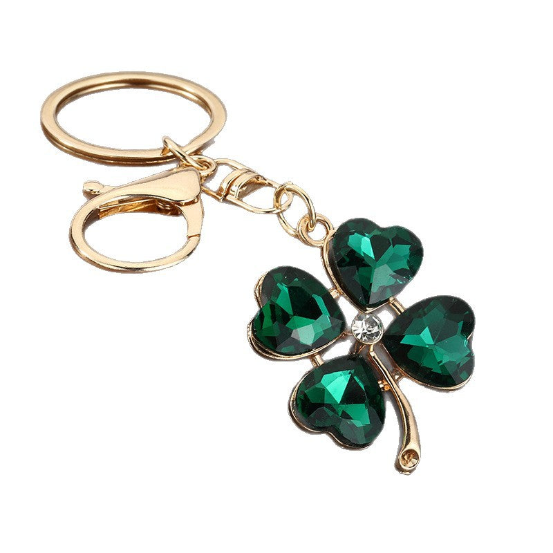 Rhinestone Four-Leaf Clover Zinc Alloy Keychain Gift Accessory