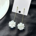 White Petal Flower Ball Extra Long Chain Stud Earrings view 4