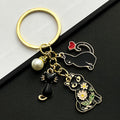 Black Cat Heart and Faux Pearl Enamel Charm Keychain view 1