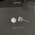 Silver Tone Round Clear Cubic Zirconia Stud Earrings view 1