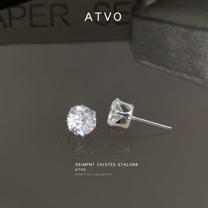 Silver Tone Round Clear Cubic Zirconia Stud Earrings