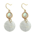 Gold Tone Iridescent Round Stone Clear Disc Hook Earrings view 5