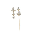 Asymmetric Butterfly Pearl And Chain Tassel Stud Earrings view 5
