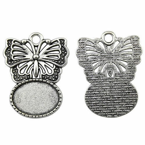 Butterfly oval pendant setting front and back views on a white background