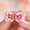 Rose Gold Pink Enamel Flower Stud Earrings Clear Centers view 2