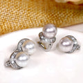 Round Pearl Crescent Crystal Lever Back Earrings Pink White view 1