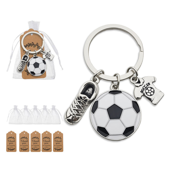 Soccer Ball Cleat Jersey Keychain Silver Tone Enamel Charm