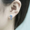 Blue Clear Pave Dolphin Stud Earrings Silver Tone Pair view 4
