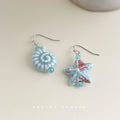 Asymmetric Blue Ceramic Starfish Shell Hook Drop Earrings view 3