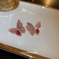 Pink Iridescent Crystal Butterfly Statement Stud Earrings view 2
