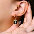 Gold Tone Black Rectangle Crystal Huggie Drop Earrings view 3