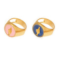 Classical Relief Enamel Rings in Pink Black and Blue view 5