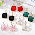 Gold Tone Square Faceted Crystal Hook Earrings in Five Colors view 1