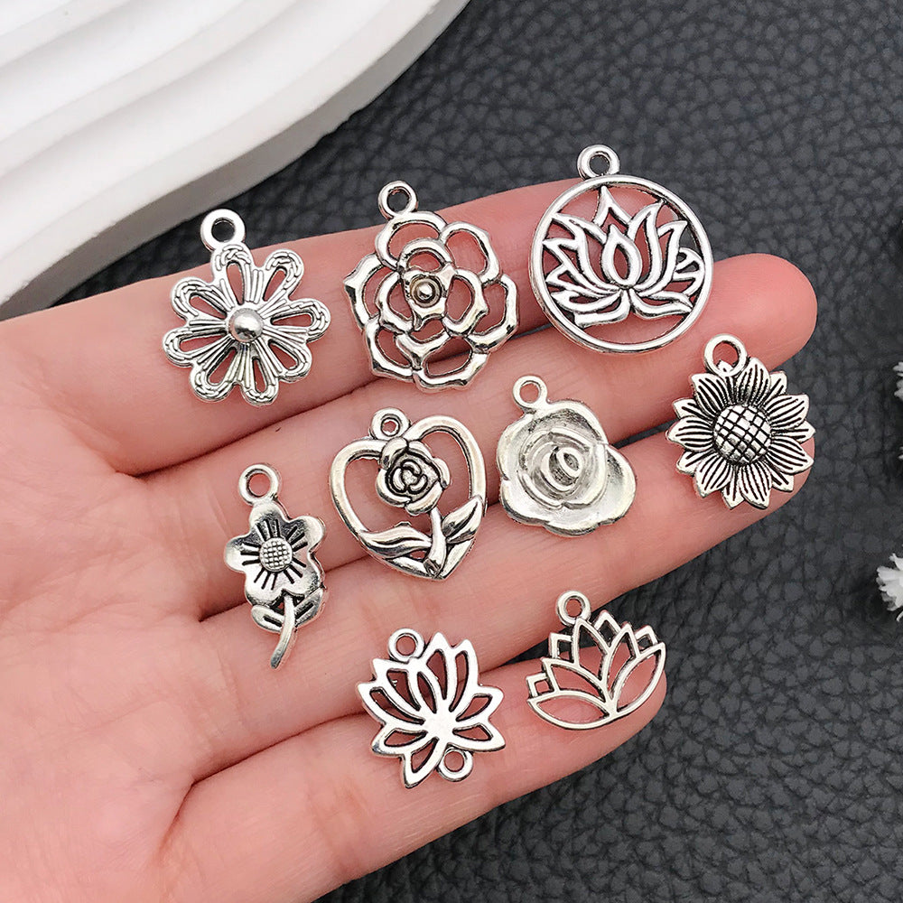 Antique Silver Zinc Alloy Rose Sunflower Hollow Flower Charm Pendant for DIY Bracelet Necklace