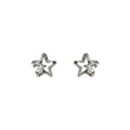 Silver Open Star Stud Earrings Pave Crystal Center view 5