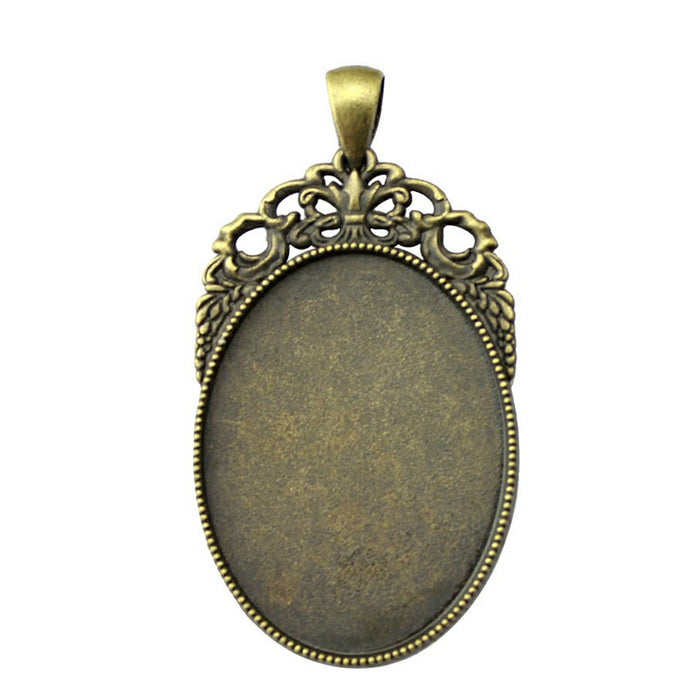 Leaf Detail Oval Cabochon Pendant Trays in Two Finishes