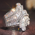 White Gold Tone Baguette Cross Geometric Finger Ring Sizes 6-10 view 2