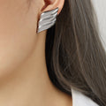 Three-Layer Wing Stud Earrings Gold Silver Two-Tone Stainless Steel view 3