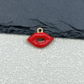 Red Enamel Lipstick Lips Charm Pendant Gold-Tone Rhinestone view 4