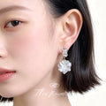 Baguette Crystal Top White Flower Camellia Drop Earrings view 2