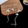 Silver Tone Blue Fishtail Long Chain Drop Earrings view 2