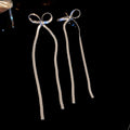Silver Tone Bow and Long Chain Drop Earrings Decorative Jewelry view 6