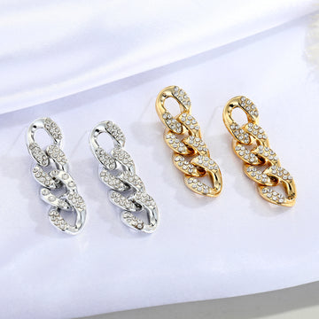Crystal Paved Chain Link Drop Earrings in Gold and Silver Tone