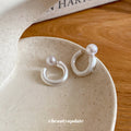 Silver Tone Open Circle Drop Earrings with Pearl Look Studs view 2