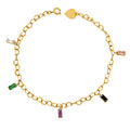 Gold Heart Link Bracelet Multicolor Baguette Zircon Charms view 5