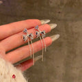 Silver Crystal Bow And Fine Chain Tassel Stud Earrings view 6