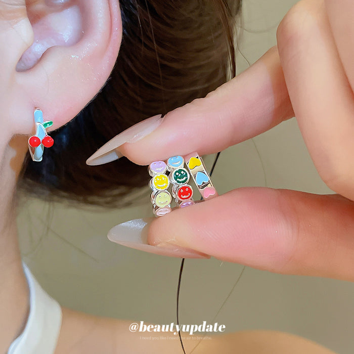Silver Tone Enamel Hoop Earrings In Four Playful Designs