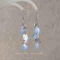 Silver Tone Pale Blue Petal And Textured Leaf Hook Earrings view 1