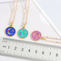 Gold Tone Crescent Moon and Star Medallion Necklaces in Three Colors view 2
