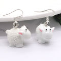 Silver Tone White Sheep Figure Novelty Hook Earrings view 5
