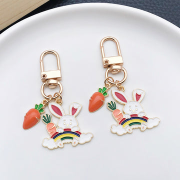 Rainbow Easter Bunny Carrot and Egg Clip Keychain Four-Style Collection
