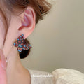 Red and Blue Crystal Butterfly Stud Earrings with Polished Metal Accents view 4