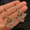 Multicolor Crystal Fan and Heart Drop Earrings Jewelry Accessory view 4