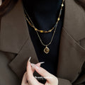 Gold Double Layer Tiger Eye Bar Sphere Pendant Necklace view 4
