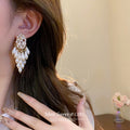 White Pearl and Crystal Cluster Statement Stud Earrings view 3