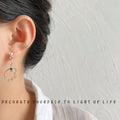 Gold Tone Blue Star Moon Asymmetric Long Chain Stud Earrings view 2