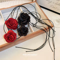 Fabric Rose Cord Choker Necklaces Red Black Two Sizes view 2